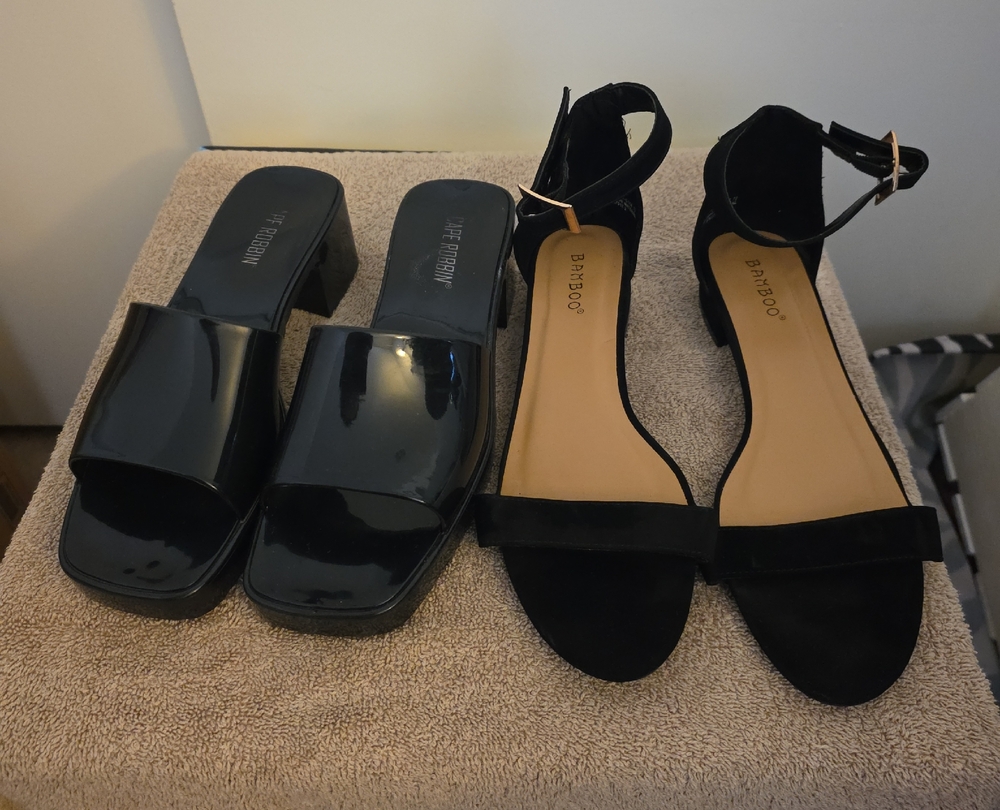 BAMBOO Black Open-Toe Heels